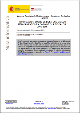 INFORMACIÓN SOBRE EL BUEN USO DE LOS MEDICAMENTOS EN CASO DE OLA DE CALOR